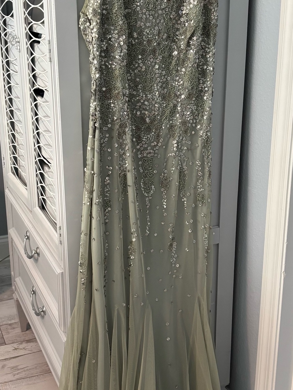 Adrianna Papell Sage Green Beaded Maxi Skirt